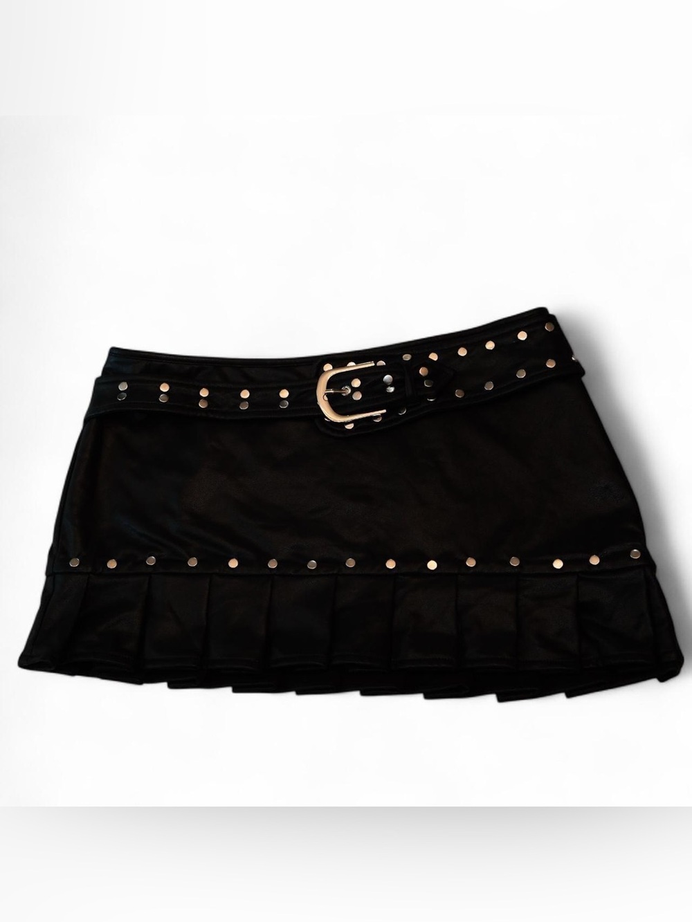 Outcast Black Studded Pleated Mini Skirt with Belt